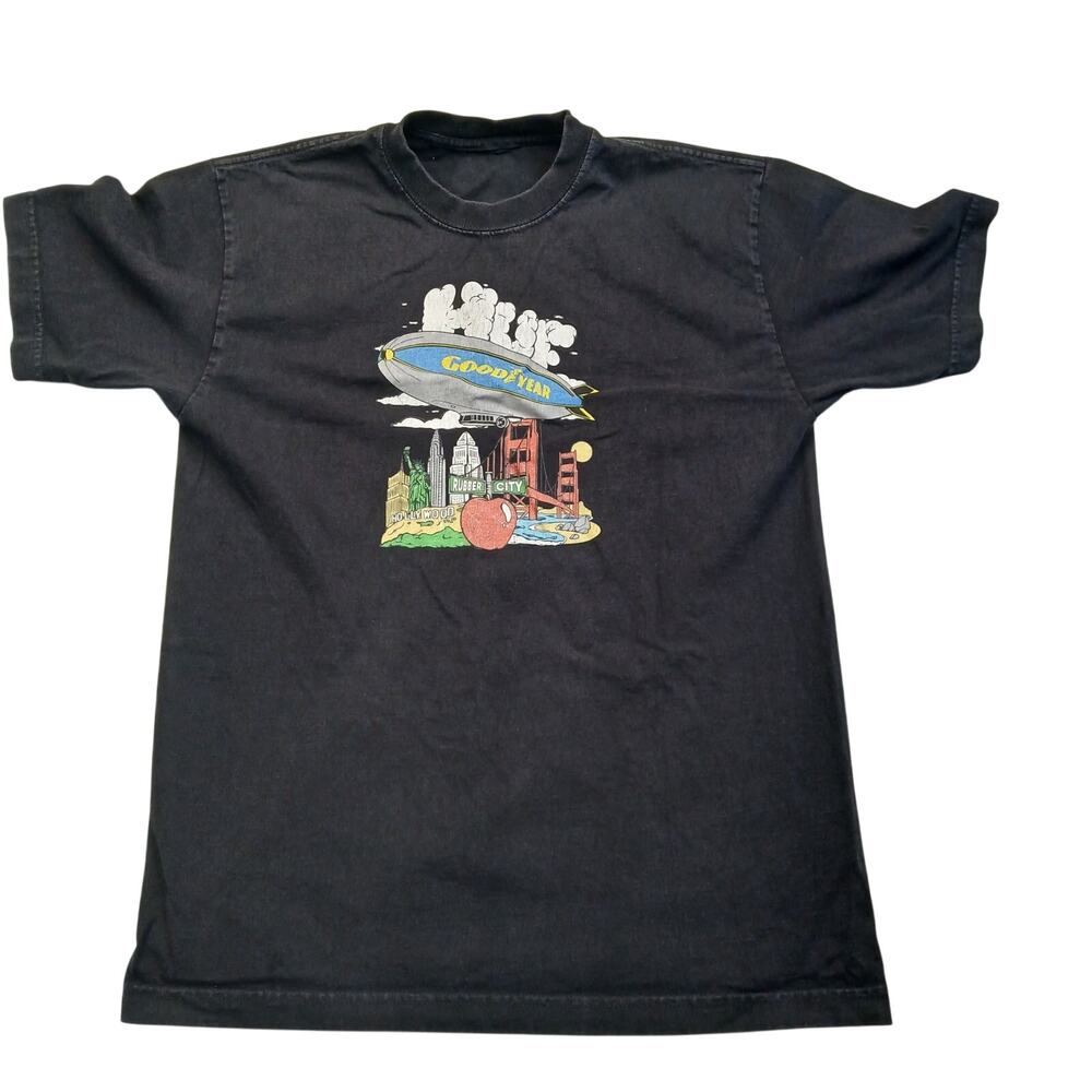 Vintage Goodyear Blimp T Shirt Graphic Blimp Rubber City Tee Black